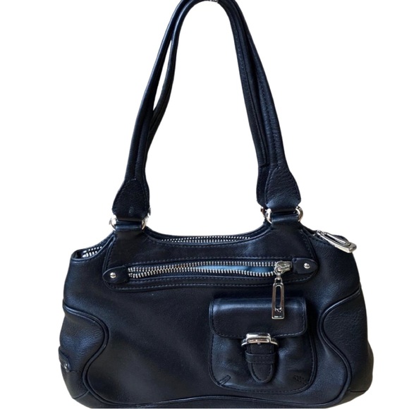Cole Haan Handbags - COLE HAAN VINTAGE Black Leather Mini Shoulder Handbag Blue Lining $325